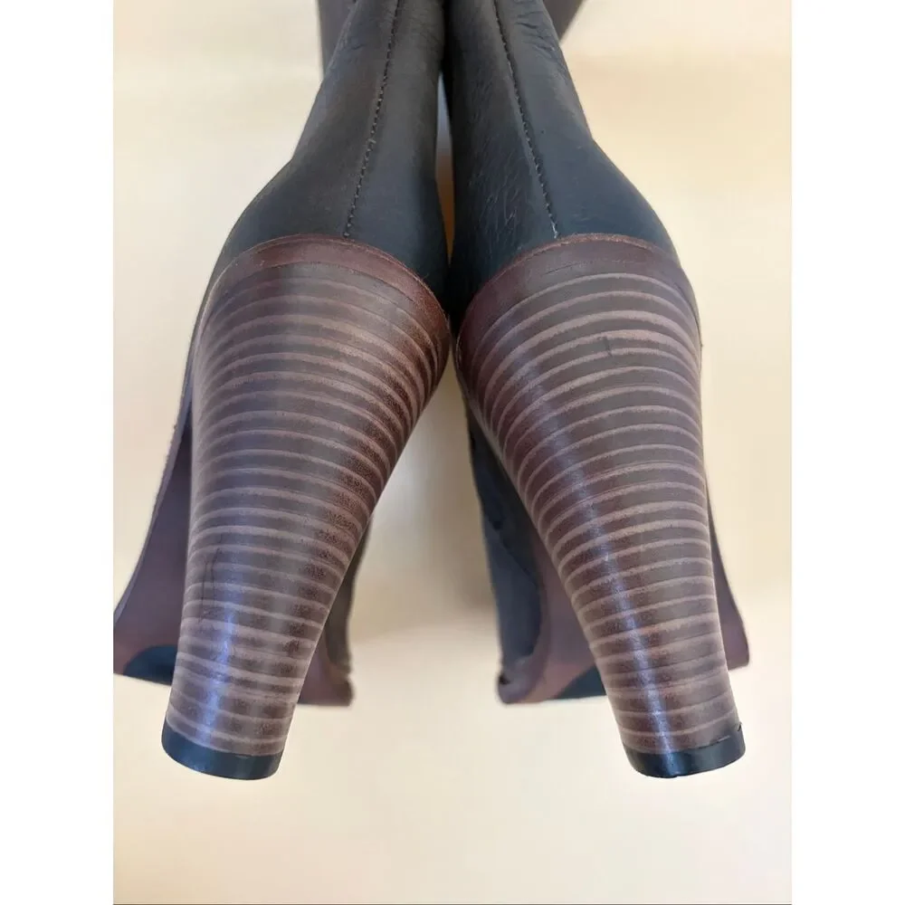 Vera Wang Kai Knee High Boots 9 Brown Italian Leather Block Heel Made Italy